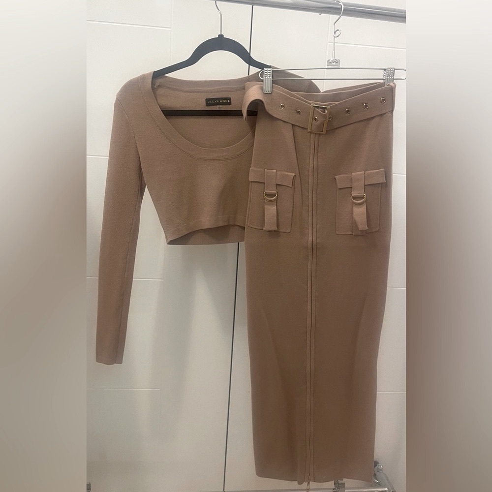 JLUXLABEL Beige Knit Top & Maxi Skirt Set Size S